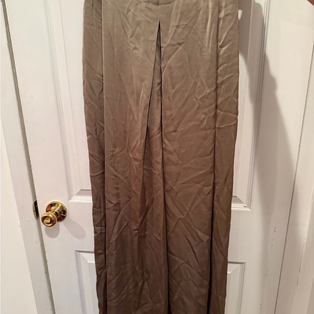 Women’s Satin High-Waist Pants in Taupe